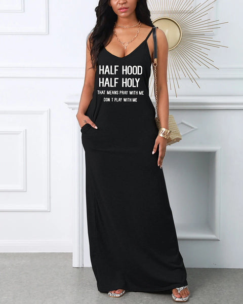Women's HALF print V-neck strap sexy dress
