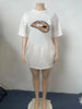 Women's summer casual Leopard print lip print loose size round neck short sleeved T-shirt dress