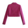 XEASY  Tweed Women Vintage Rose Red Plaid Long Sleeve Office Lady Blazer Female Double Breasted Streetweaer Jacket Short Top