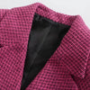 XEASY  Tweed Women Vintage Rose Red Plaid Long Sleeve Office Lady Blazer Female Double Breasted Streetweaer Jacket Short Top