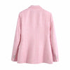 XEASY  Women Two-piece Set Pink Tweed Vintage Office  lady Double Breasted Blazer Female Slim High Waist Culottes Skirt Suit