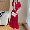 ZANZEA 2024 Women Mermaid Long Shirt Dress Puff Short Sleeve Elegant Casual Slimming Midi Fishtail Dresses Solid Buttons Vestido