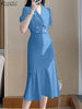 ZANZEA 2024 Women Mermaid Long Shirt Dress Puff Short Sleeve Elegant Casual Slimming Midi Fishtail Dresses Solid Buttons Vestido