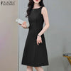 ZANZEA Sexy Boat Neck Sleeveless Dress Women Textured Fabric Tank Sundress Elegant Waisted Party Vestidos 2024 Summer Short Robe