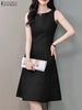 ZANZEA Sexy Boat Neck Sleeveless Dress Women Textured Fabric Tank Sundress Elegant Waisted Party Vestidos 2024 Summer Short Robe