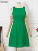 ZANZEA Sexy Boat Neck Sleeveless Dress Women Textured Fabric Tank Sundress Elegant Waisted Party Vestidos 2024 Summer Short Robe