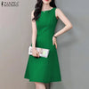 ZANZEA Sexy Boat Neck Sleeveless Dress Women Textured Fabric Tank Sundress Elegant Waisted Party Vestidos 2024 Summer Short Robe