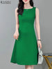 ZANZEA Sexy Boat Neck Sleeveless Dress Women Textured Fabric Tank Sundress Elegant Waisted Party Vestidos 2024 Summer Short Robe