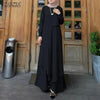 ZANZEA Women Autumn Vintage Long Sleeve Dubai Sundress Turkey Abaya Hijab Muslim Dress Casual Islamic Clothing Marocain Robe