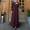 ZANZEA Women Autumn Vintage Long Sleeve Dubai Sundress Turkey Abaya Hijab Muslim Dress Casual Islamic Clothing Marocain Robe