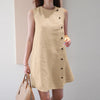 ZANZEA Women Cotton Sleeveless Dress 2024 Summer Tank Buttons Sundress Casual Round Neck Linen Mini Dress Holiday A-line Vestido