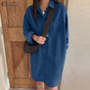 ZANZEA Women Denim Shirt Dress Elegant Lapel Neck Long Sleeve Vestidos Solid Casual Party Dress 2024 Summer Holiday Female Robe