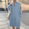 ZANZEA Women Denim Shirt Dress Elegant Lapel Neck Long Sleeve Vestidos Solid Casual Party Dress 2024 Summer Holiday Female Robe