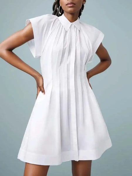 ZANZEA Women Elegant Dress Streetwear Pleated Mini Dress Turn Down Collar Short Sleeve Shirtdress Summer Casual Vestidos