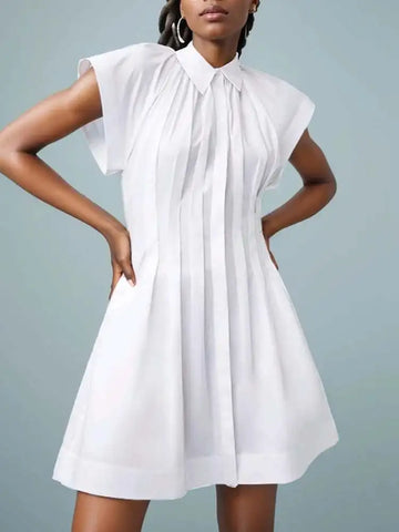 ZANZEA Women Elegant Dress Streetwear Pleated Mini Dress Turn Down Collar Short Sleeve Shirtdress Summer Casual Vestidos