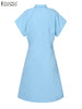 ZANZEA Women Elegant Dress Streetwear Pleated Mini Dress Turn Down Collar Short Sleeve Shirtdress Summer Casual Vestidos