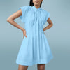 ZANZEA Women Elegant Dress Streetwear Pleated Mini Dress Turn Down Collar Short Sleeve Shirtdress Summer Casual Vestidos
