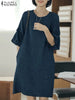 ZANZEA Women Half Flared Sleeve Sundress 2024 Summer Round Neck Loose Knee-length Vestidos Solid Holiday Pocket Dresses Oversize