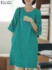 ZANZEA Women Half Flared Sleeve Sundress 2024 Summer Round Neck Loose Knee-length Vestidos Solid Holiday Pocket Dresses Oversize