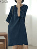 ZANZEA Women Half Flared Sleeve Sundress 2024 Summer Round Neck Loose Knee-length Vestidos Solid Holiday Pocket Dresses Oversize