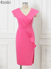 ZANZEA Women Ruffles Sleeveless Dress V-neck Slim Party Vestido Elegant Stylish Dresses Bodycon Robe Sexy Wedding Cocktail Dress