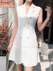 ZANZEA Women Sleeveless Pleated Suit Dress 2024 Summer Suit Collar Buttons Tank Short Robe Elegant Office Collect Waist Vestidos