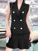 ZANZEA Women Sleeveless Pleated Suit Dress 2024 Summer Suit Collar Buttons Tank Short Robe Elegant Office Collect Waist Vestidos