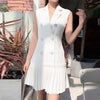 ZANZEA Women Sleeveless Pleated Suit Dress 2024 Summer Suit Collar Buttons Tank Short Robe Elegant Office Collect Waist Vestidos