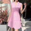 ZANZEA Women Sleeveless Pleated Suit Dress 2024 Summer Suit Collar Buttons Tank Short Robe Elegant Office Collect Waist Vestidos