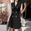 ZANZEA Women Sleeveless Pleated Suit Dress 2024 Summer Suit Collar Buttons Tank Short Robe Elegant Office Collect Waist Vestidos