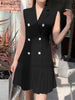 ZANZEA Women Sleeveless Pleated Suit Dress 2024 Summer Suit Collar Buttons Tank Short Robe Elegant Office Collect Waist Vestidos