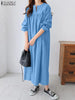 ZANZEA Women Solid Oversized Dress Long Sleeve Long Vestidos 2024 Spring Pleating Robe Casual Dropped Shoulder Dresses