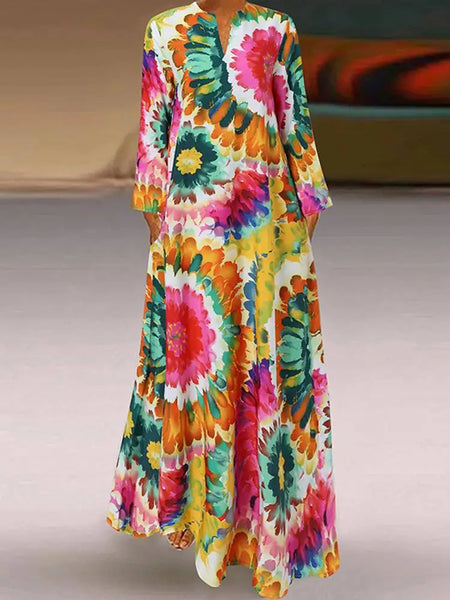 ZANZEA Women Summer Bohemian Sundress Holiday Floral Vestidos Casual Long Sleeve V Neck Printed Long Dress Robe Femme Kaftan