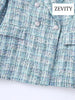 ZEVITY Women  Tweed Double Breasted Blazer Coat And High Waist Zipper Fly Shorts Female Two Piece Sets Mujer
