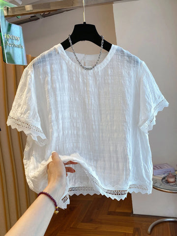 Plus Size Women's Summer Floral Chiffon Short-Sleeve Relaxed Fit Blouse