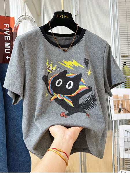 Plus Size Women's Summer New-Style Casual Printed Short-Sleeve T-Shirt Fits 331 lb