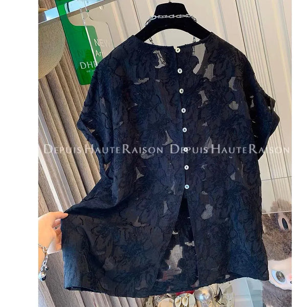 Plus Size Women's Summer New-Style Casual Design Chiffon Short-Sleeve Relaxed Fit Blouse Fits 331 lb