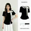 Plus Size Women's Summer French-Style Bow Short-Sleeve T-Shirt