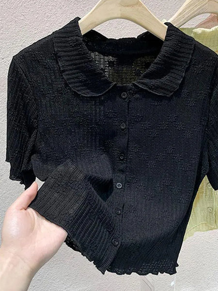 Plus Size Women's Spring Summer Knitted Short-Sleeve Cardigan Fits 331 lb