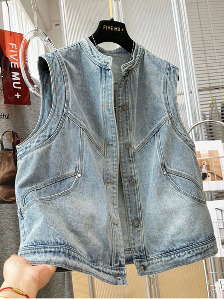 Plus Size Women's Summer Denim Sleeveless Relaxed Fit Vest Fits 331 lb