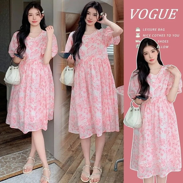 Plus Size Summer New-Style Floral Short-Sleeve Relaxed Fit Dress Fits 331 lb