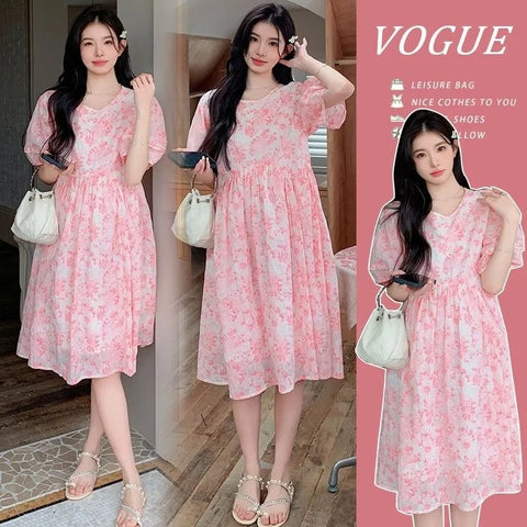 Plus Size Summer New-Style Floral Short-Sleeve Relaxed Fit Dress Fits 331 lb