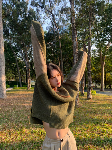 Destroyed Sweater Handmade Distressed Patchwork Asymmetric Deconstructed Contrast Color Unisex