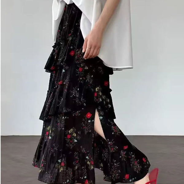 Women's Elegant Floral Pleated Skirt