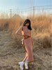 Orange Velvet Set Rope Tie High Neck Vest Irregular Floral Slit Deconstructed Long Dress