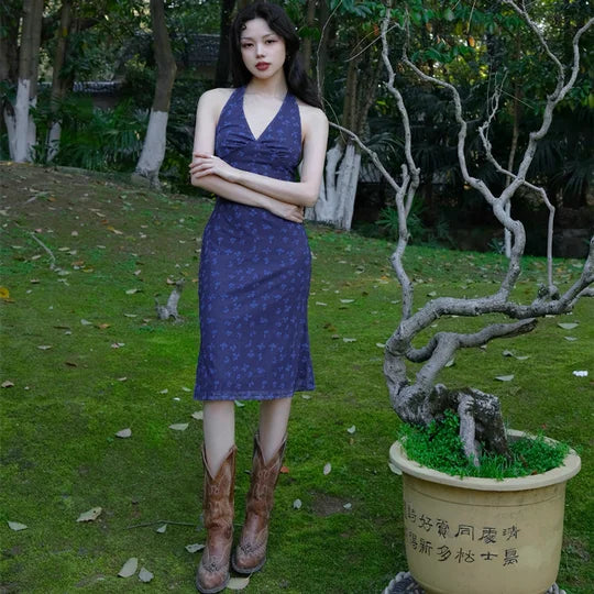 October Wind Skirt Grape Purple New Chinese Style Resort Island Retro Floral Whitening Dress