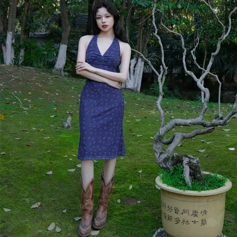 October Wind Skirt Grape Purple New Chinese Style Resort Island Retro Floral Whitening Dress