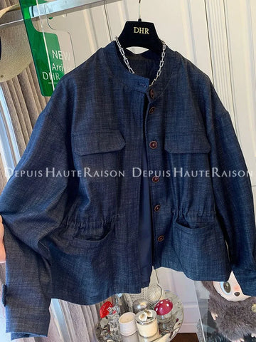 Plus Size Women's New-Style Vintage Denim Relaxed Fit Coat Fits 331 lb