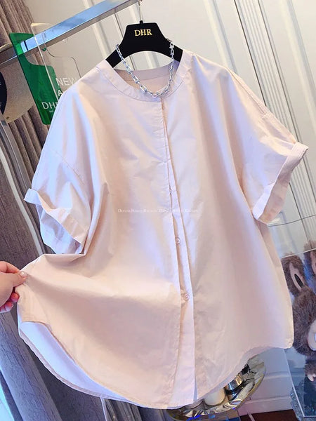 Plus Size Women's Summer Casual Short-Sleeve Puff-Sleeve Relaxed Fit Shirt Fits 88-331 lb