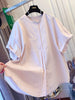 Plus Size Women's Summer Casual Short-Sleeve Puff-Sleeve Relaxed Fit Shirt Fits 88-331 lb